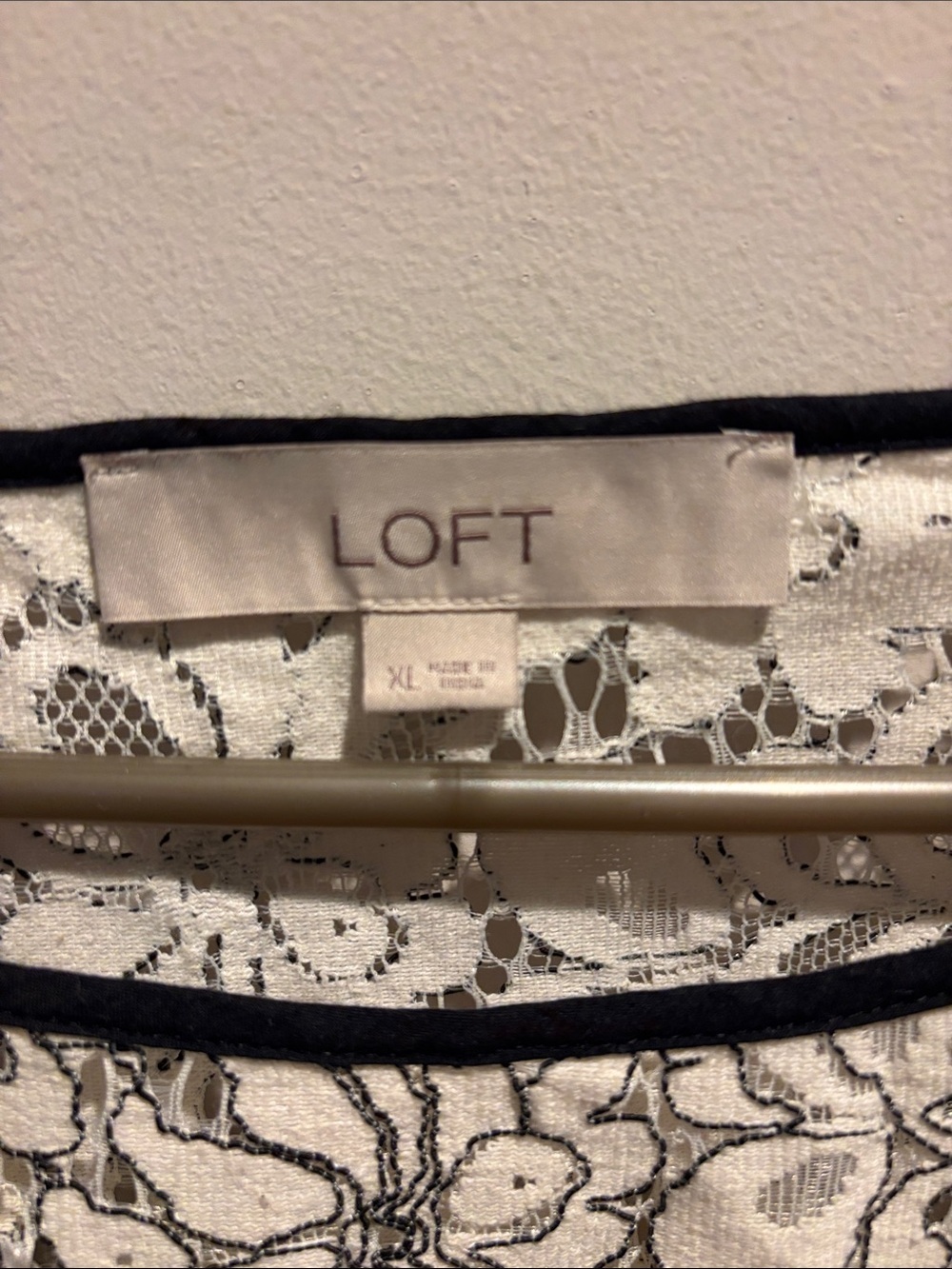 LOFT White and Black Lace-Effect Blouse with Smocked Sleeves - Picture 2 of 6